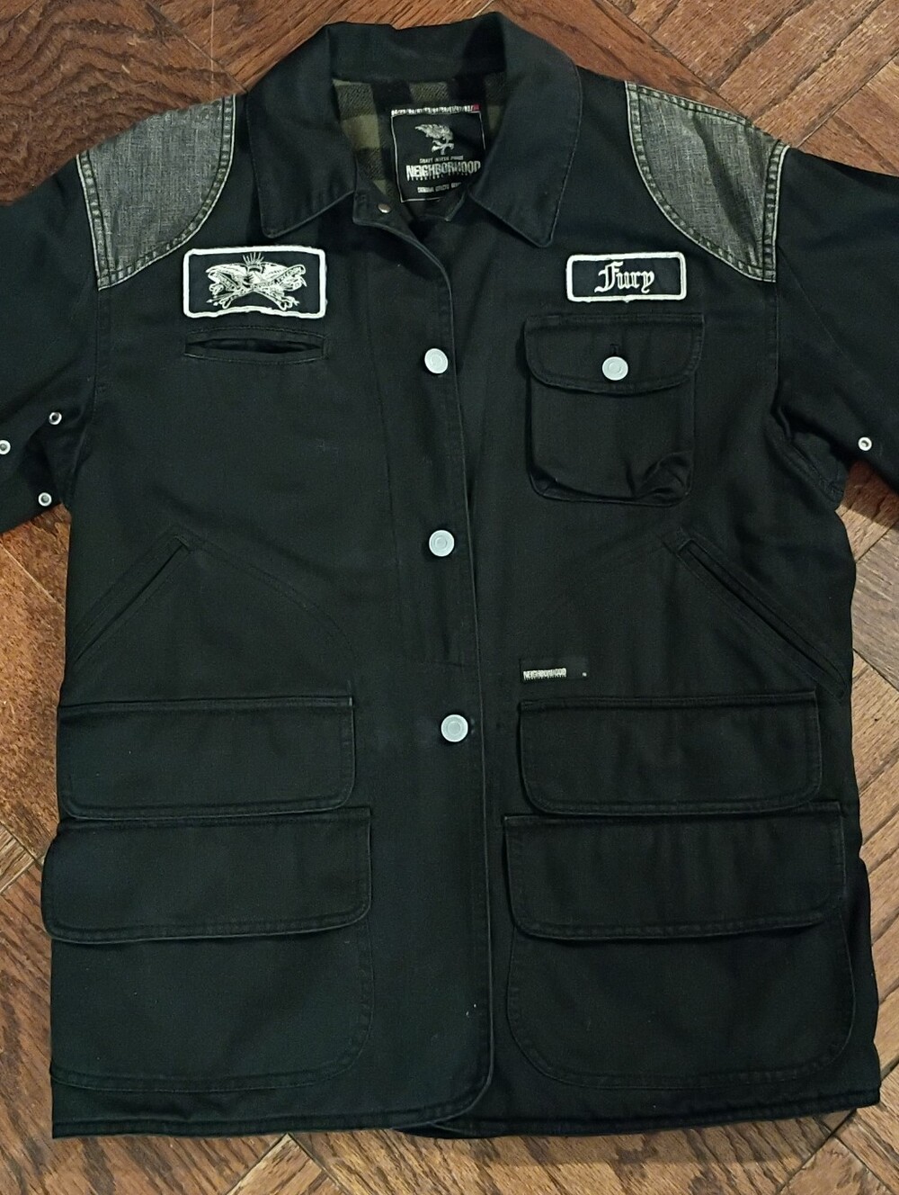 Vintage NEIGHBORHOOD Black Cotton Wool Military Hunting Jacket Size S Japanese